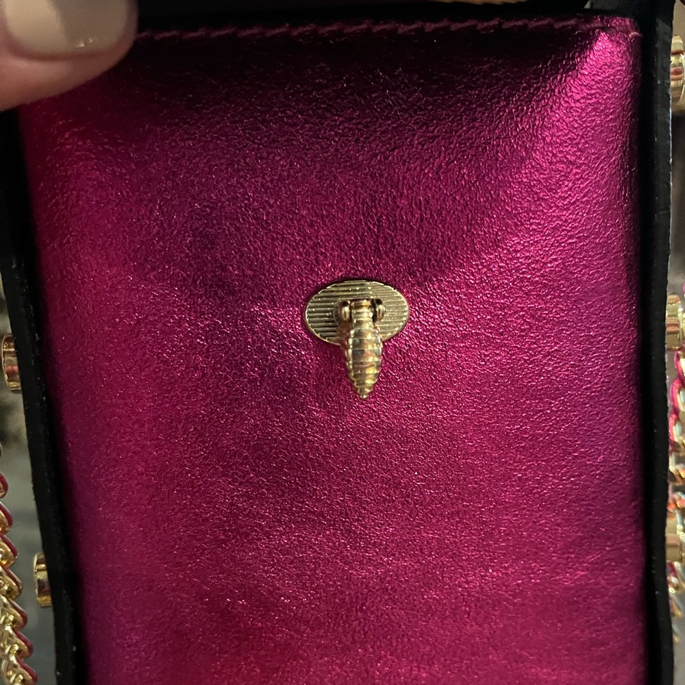 NWOT Vera Pelle Italian Leather Bee Handbag in Metallic Pink and Brilliant Gold - Picture 13 of 16